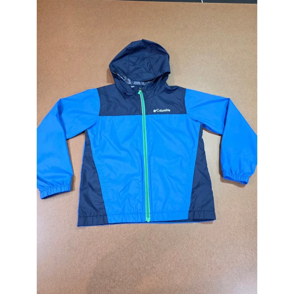 Columbia Kids Blue Colorblock Hooded Windbreaker Jacket Full Zip Size S 8
